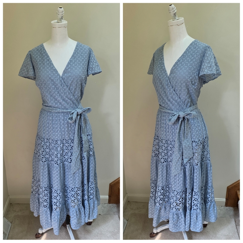 Ralph Lauren Light Blue Lace Eyelet Midi Tea Dress